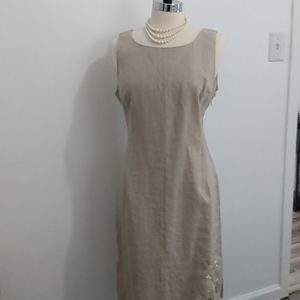Dress Rafaella 100% Linen sz. 14  embroidery flower/leaf bottom design